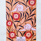 Oriental Elegance Softcover A5 Notebook Back Cover Featuring Intertwining Branches with Scrolling Leaves with Abstract Oriental Poppies and Abstract Clouds on a Sand-Colored Background with a Rebecca Khan Art Label.