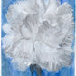 Art print of a mix media abstract floral painting of a white carnation on a blue background.